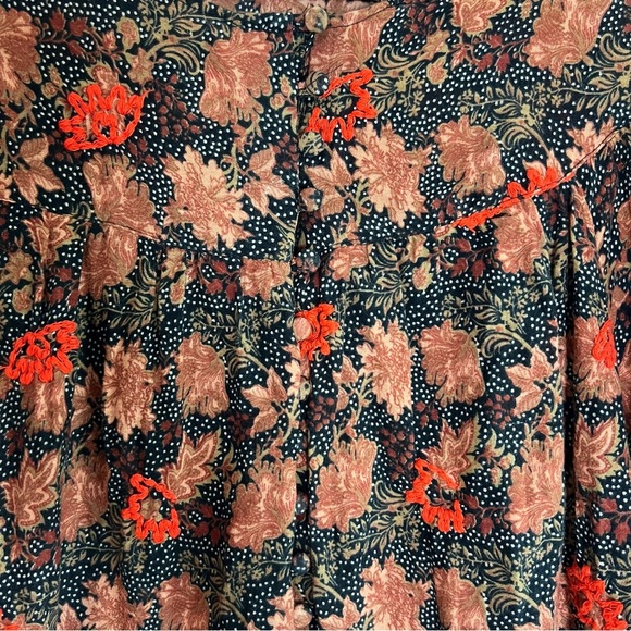 Zara Black Polka Dot Brown Floral Long Sleeve Mini Dress Embroidered, Size XS - Picture 3 of 9